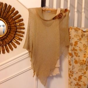 CEYLON PALM DESERT LAGUNA BEACH RAYON KNIT TANK & PONCHO ROSE APPLIQUE